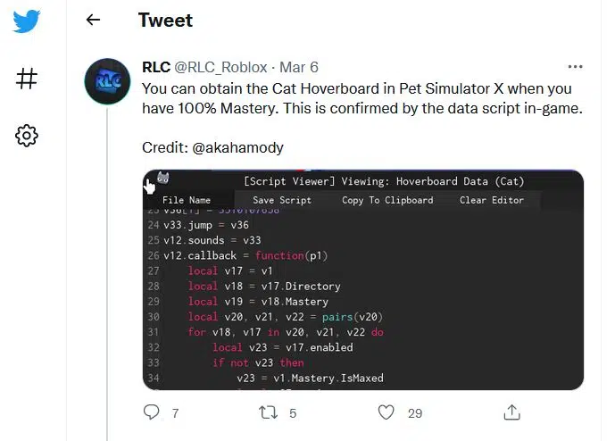 Cat Hoverboard Tweet Leak Pet Simulator X