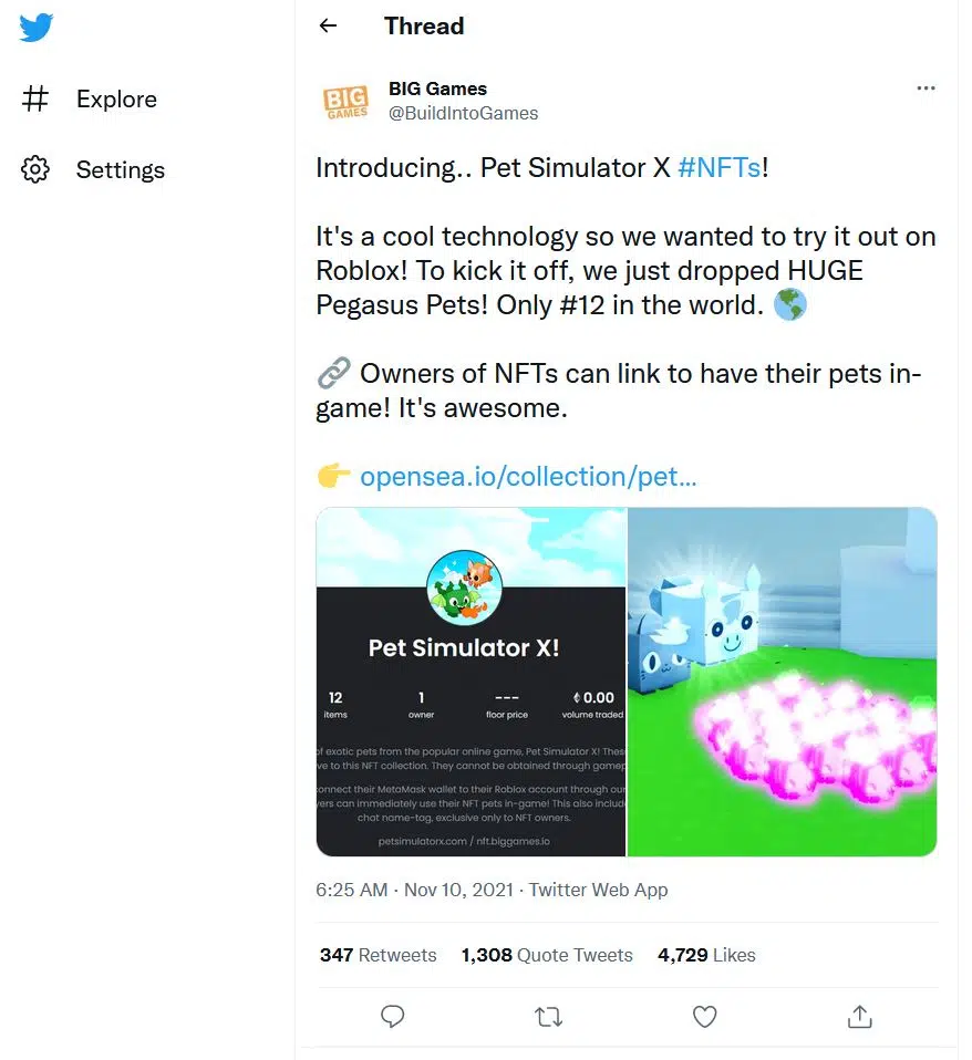 NFT Twitter Announcement Pet Simulator X