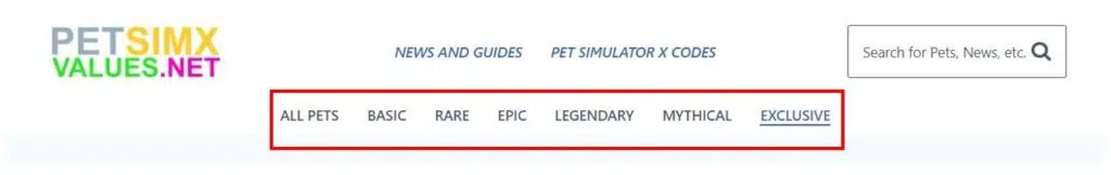 Pet Sim X Values Desktop Menu