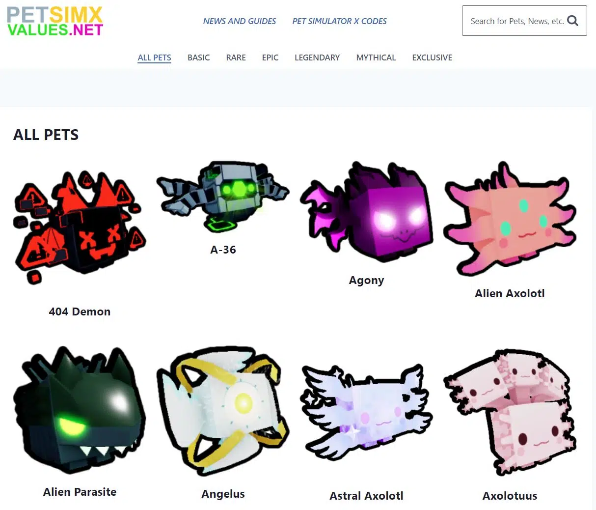 Pet Sim X Values Page